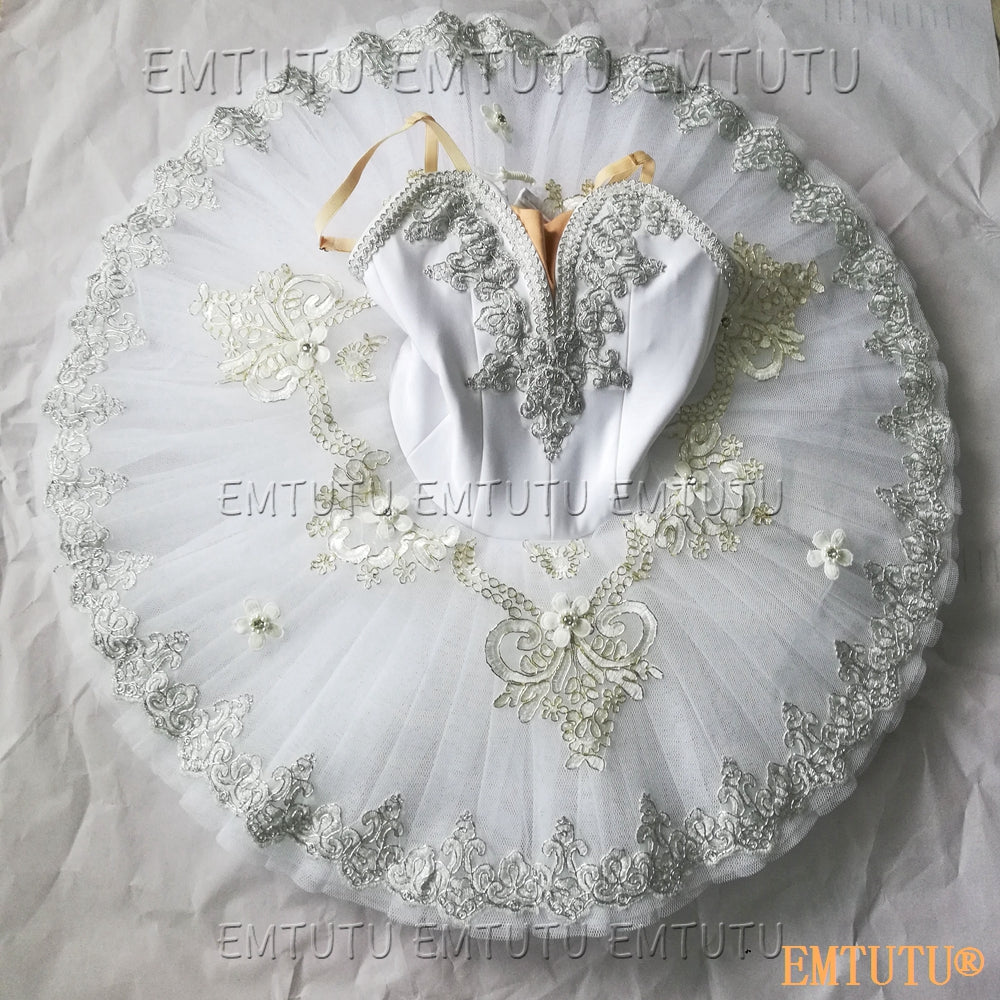 EMKB0121 EMTUTU Professional Ballet Tutu Costume White Women Girls Custom Made Ballet Stage Pancake Tutus Dress