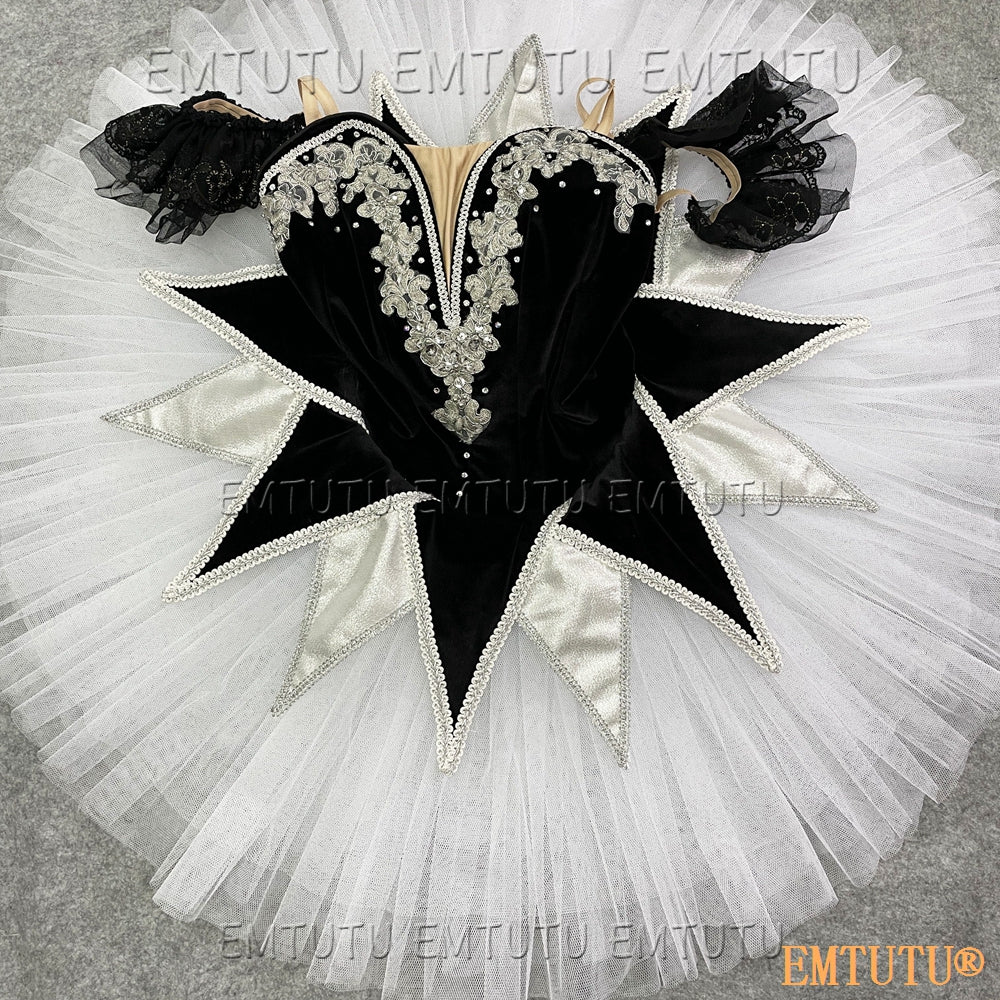 EMKB0123 EMTUTU Professional Ballet Tutu Costume Black White Women Girls Custom Made Ballet Stage Pancake Tutus Dress