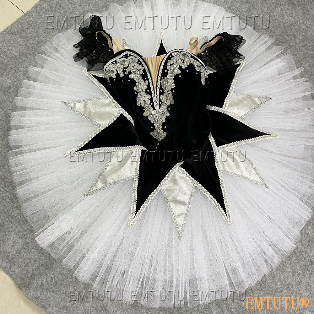 EMKB0123 EMTUTU Professional Ballet Tutu Costume Black White Women Girls Custom Made Ballet Stage Pancake Tutus Dress