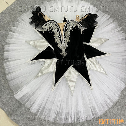 EMKB0123 EMTUTU Professional Ballet Tutu Costume Black White Women Girls Custom Made Ballet Stage Pancake Tutus Dress