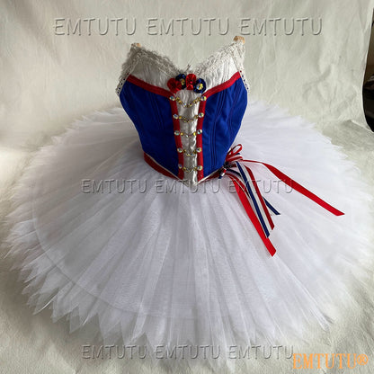 EMKB0125 EMTUTU Professional Ballet Tutu Costume Blue White Women Girls Custom Made Ballet Stage Pancake Tutus Dress