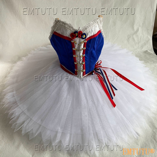EMKB0125 EMTUTU Professional Ballet Tutu Costume Blue White Women Girls Custom Made Ballet Stage Pancake Tutus Dress