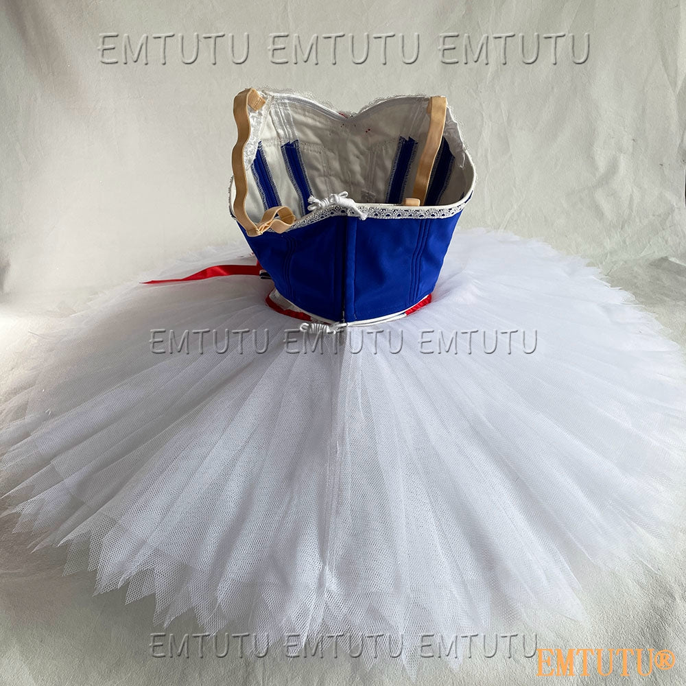 EMKB0125 EMTUTU Professional Ballet Tutu Costume Blue White Women Girls Custom Made Ballet Stage Pancake Tutus Dress