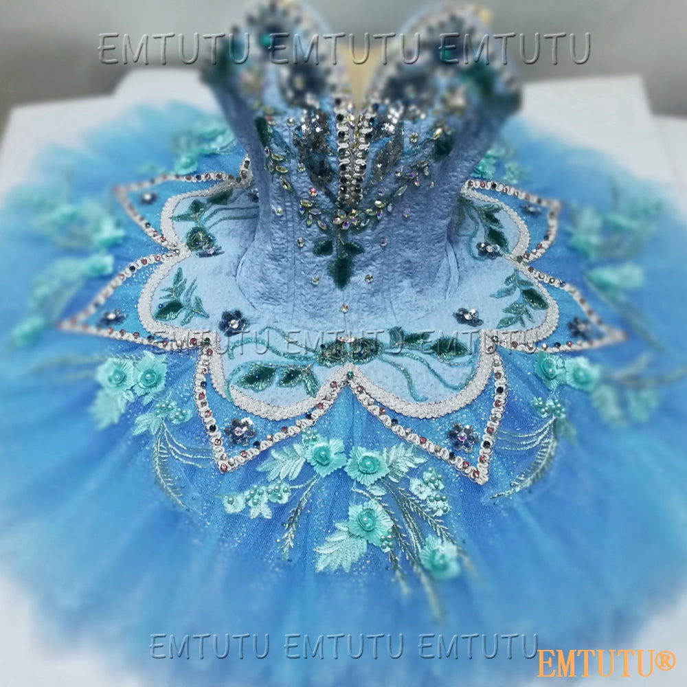 EMKB0127 EMTUTU Professional Ballet Tutu Costume Blue Women Girls Custom Made Ballet Stage Pancake Tutus Dress