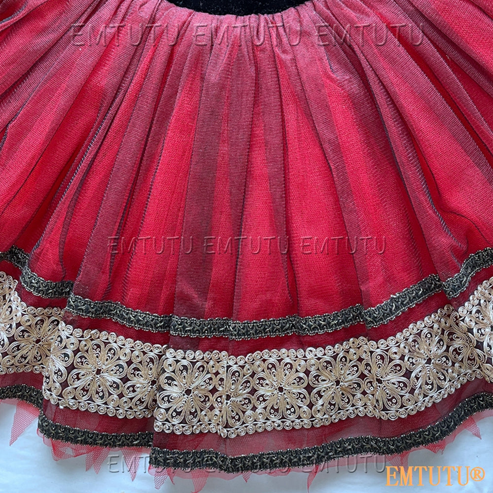EMKB0129 EMTUTU Professional Ballet Tutu Costume Red Black Women Girls Custom Made Ballet Stage Pancake Tutus Dress