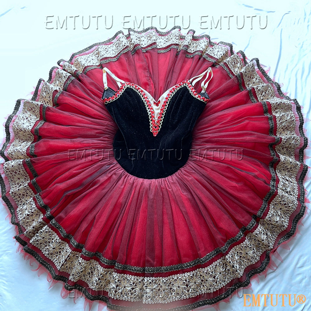 EMKB0129 EMTUTU Professional Ballet Tutu Costume Red Black Women Girls Custom Made Ballet Stage Pancake Tutus Dress