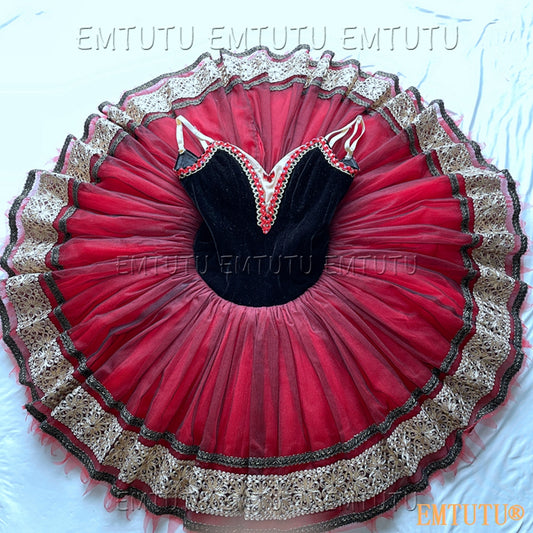 EMKB0129 EMTUTU Professional Ballet Tutu Costume Red Black Women Girls Custom Made Ballet Stage Pancake Tutus Dress