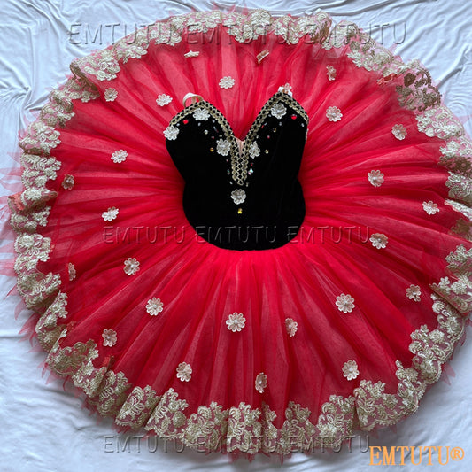 EMKB0130 EMTUTU Professional Ballet Tutu Costume Red Black Women Girls Custom Made Ballet Stage Pancake Tutus Dress