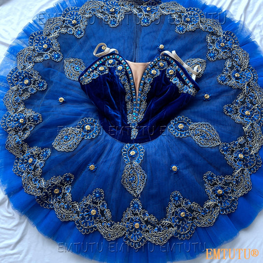 EMKB0131 EMTUTU Professional Ballet Tutu Costume Blue Women Girls Custom Made Ballet Stage Pancake Tutus Dress