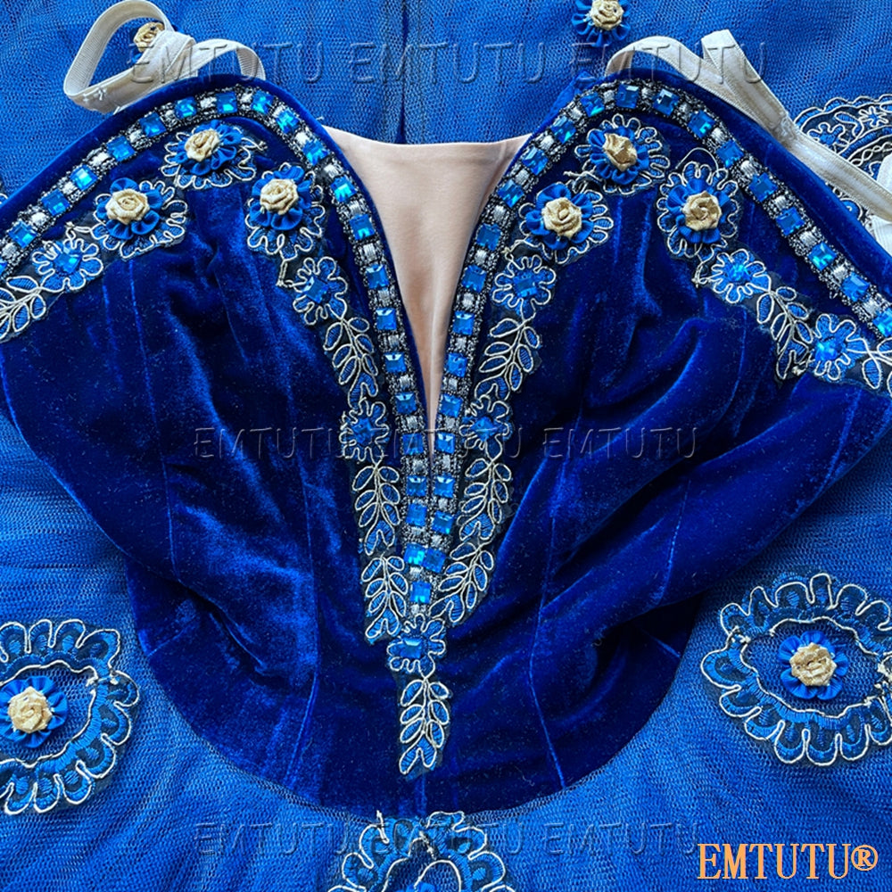 EMKB0131 EMTUTU Professional Ballet Tutu Costume Blue Women Girls Custom Made Ballet Stage Pancake Tutus Dress