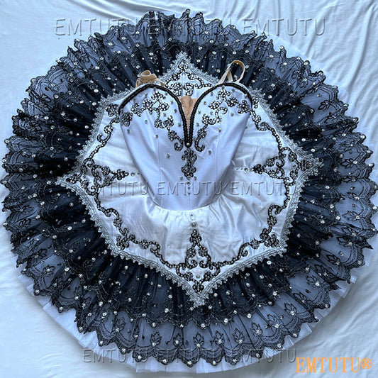 EMKB0132 EMTUTU Professional Ballet Tutu Costume White Black Women Girls Custom Made Ballet Stage Pancake Tutus Dress