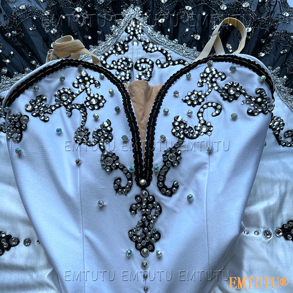 EMKB0132 EMTUTU Professional Ballet Tutu Costume White Black Women Girls Custom Made Ballet Stage Pancake Tutus Dress