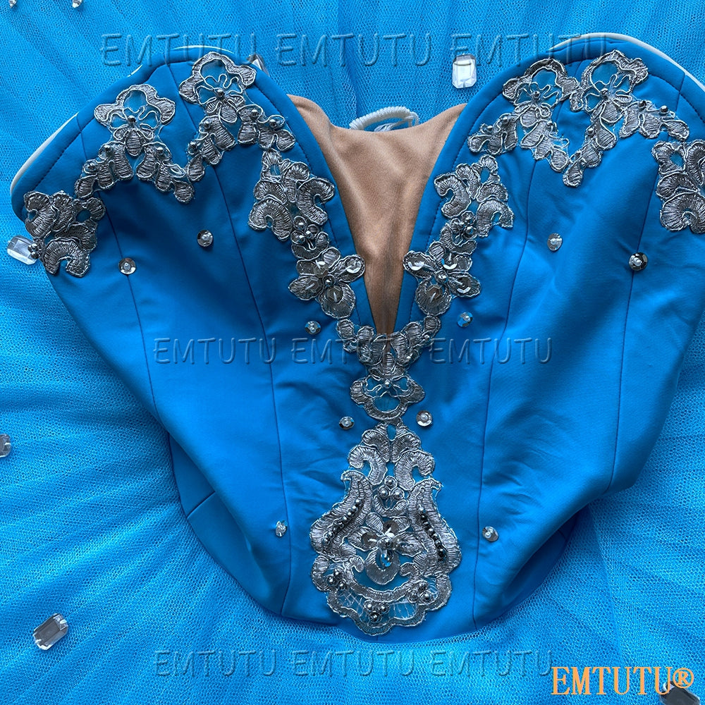 EMKB0133 EMTUTU Professional Ballet Tutu Costume Blue Women Girls Custom Made Ballet Stage Pancake Tutus Dress