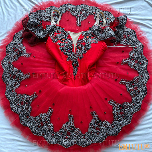 EMKB0136 EMTUTU Professional Ballet Tutu Costume Red Black Women Girls Custom Made Ballet Stage Pancake Tutus Dress