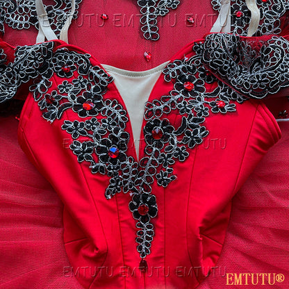 EMKB0136 EMTUTU Professional Ballet Tutu Costume Red Black Women Girls Custom Made Ballet Stage Pancake Tutus Dress