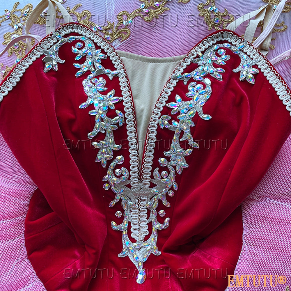 EMKB0137 EMTUTU Professional Ballet Tutu Costume Red Pink Women Girls Custom Made Ballet Stage Pancake Tutus Dress