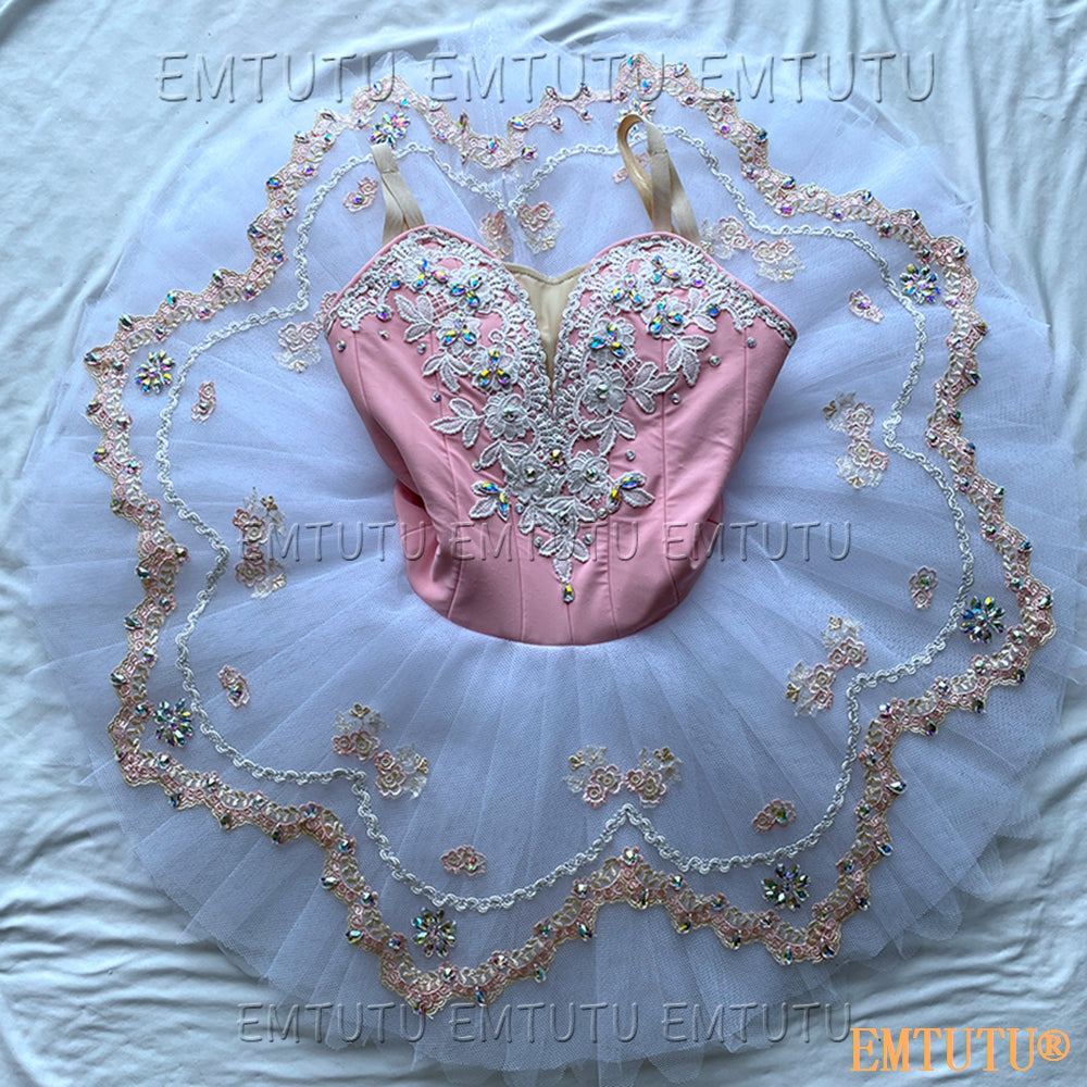 EMKB0138 EMTUTU Professional Ballet Tutu Costume White Pink Women Girls Custom Made Ballet Stage Pancake Tutus Dress