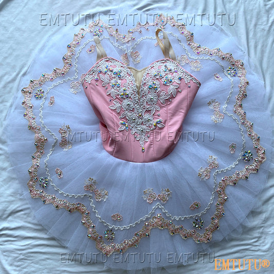 EMKB0138 EMTUTU Professional Ballet Tutu Costume White Pink Women Girls Custom Made Ballet Stage Pancake Tutus Dress