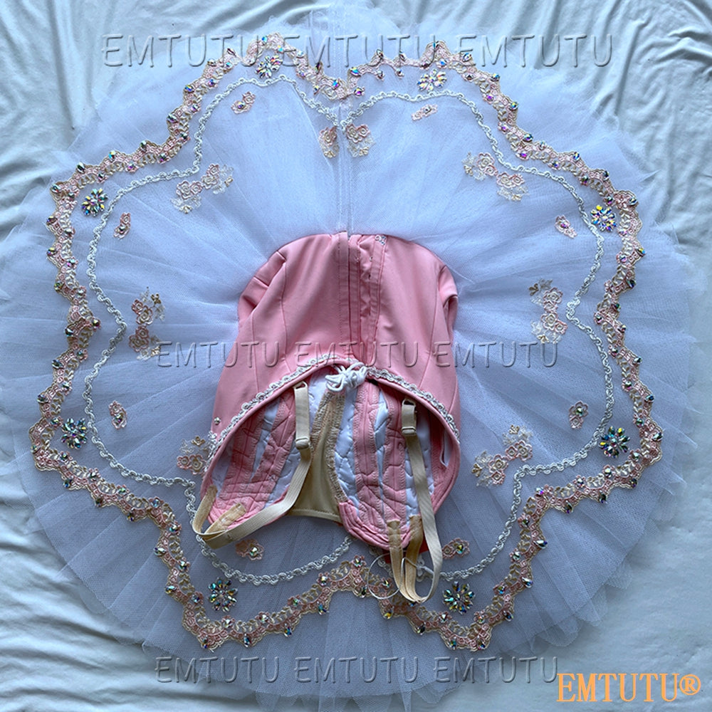 EMKB0138 EMTUTU Professional Ballet Tutu Costume White Pink Women Girls Custom Made Ballet Stage Pancake Tutus Dress