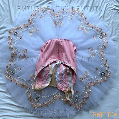 EMKB0138 EMTUTU Professional Ballet Tutu Costume White Pink Women Girls Custom Made Ballet Stage Pancake Tutus Dress