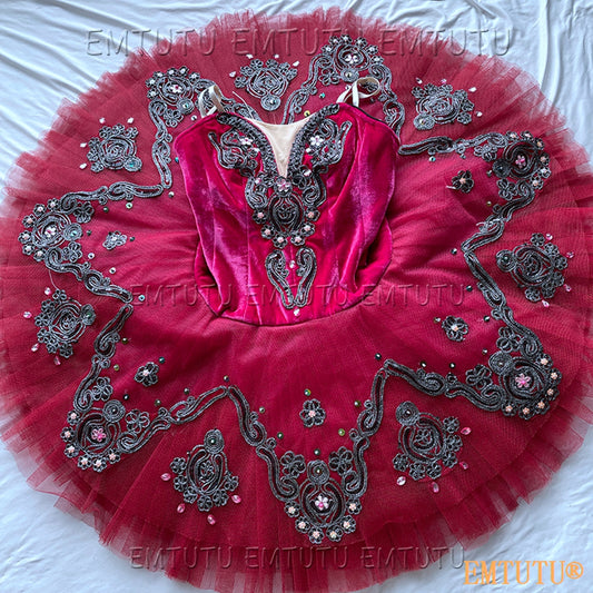 EMKB0140 EMTUTU Professional Ballet Tutu Costume Red Black Women Girls Custom Made Ballet Stage Pancake Tutus Dress