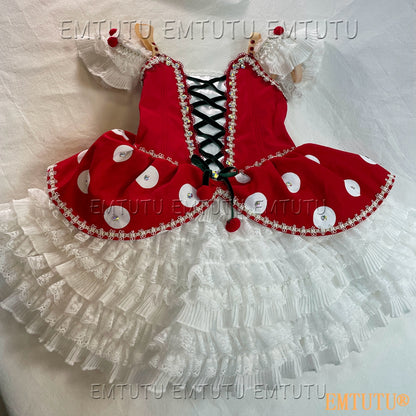 EMKB0501 EMTUTU Professional Ballet Tutu Costume Red White Women Girls Custom Made Ballet Stage Pancake Tutus Dress