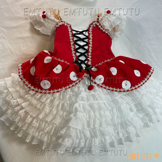 EMKB0501 EMTUTU Professional Ballet Tutu Costume Red White Women Girls Custom Made Ballet Stage Pancake Tutus Dress