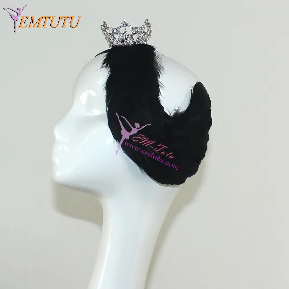 LA116 EMTUTU White Black Swan Lake Ballet Headwear with Tiara Crown Real Feather Nutcracker Ballet Headpieces Hand Made Ballet Headband