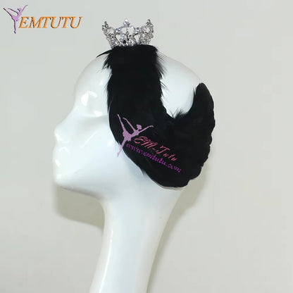 LA116 EMTUTU White Black Swan Lake Ballet Headwear with Tiara Crown Real Feather Nutcracker Ballet Headpieces Hand Made Ballet Headband