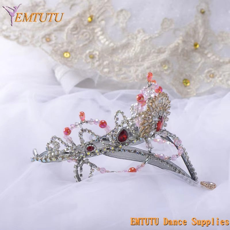 MD017 EMTUTU Pink Professional Ballet Tiara Women Adult Sleeping Beauty Handmade Ballet Headpiece Girls YAGP Performance Ballet Crown