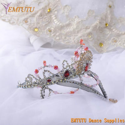 MD017 EMTUTU Pink Professional Ballet Tiara Women Adult Sleeping Beauty Handmade Ballet Headpiece Girls YAGP Performance Ballet Crown