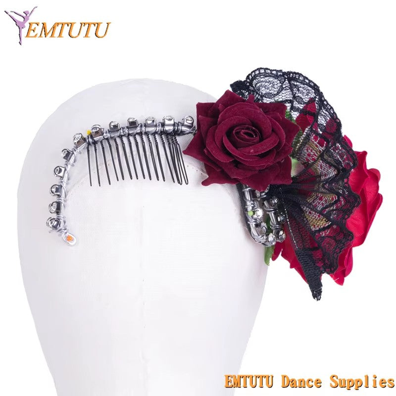 MD014 EMTUTU Don Quixote Ballet Headpiece Paquita Kitri Dance Ballet Dance Headdress Black Red Ballet Stage Tiara Crown Performance