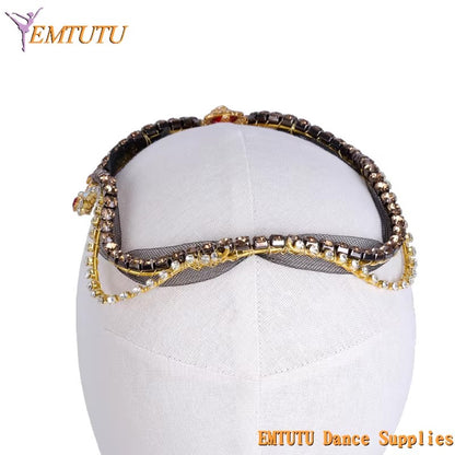 MD021 EMTUTU Don Quixote Professional Ballet Headpiece Ballet Tiara Black Red Golden Ballet Crown Peformance Competition Ballet Headwear