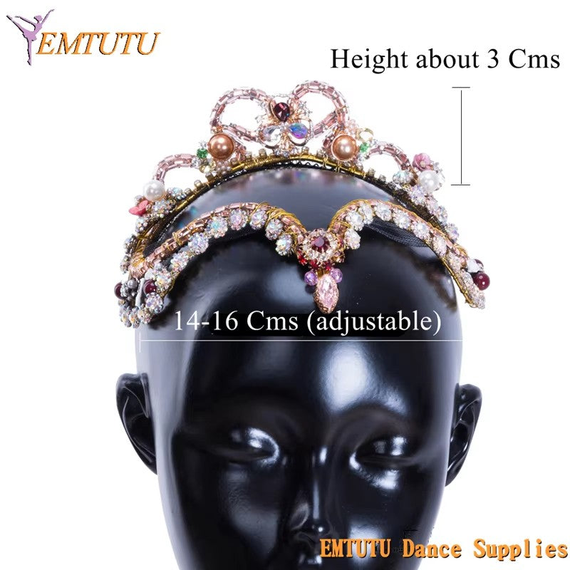 MD027 EMTUTU Aurora Pink Gold Professional Ballet Tiara Ballet Crown Women Girls Sleeping Beauty Ballet Headpiece Handmade Ballet Headwear