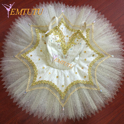 ST223 EMTUTU Swan Lake  Adult Professional Ballet Tutu Silver White Women Snow Queen Ballet Costume Classical Performance Pancake Tutus