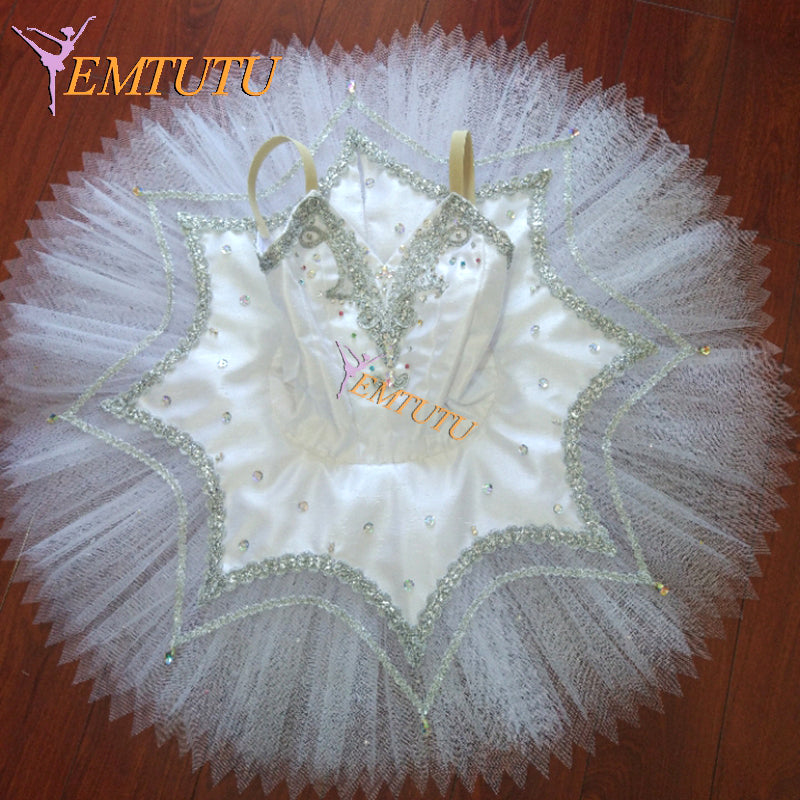 ST223 EMTUTU Swan Lake  Adult Professional Ballet Tutu Silver White Women Snow Queen Ballet Costume Classical Performance Pancake Tutus