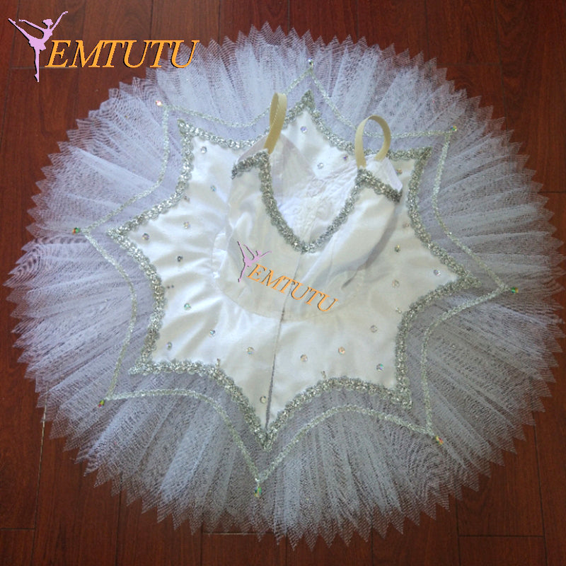 ST223 EMTUTU Swan Lake  Adult Professional Ballet Tutu Silver White Women Snow Queen Ballet Costume Classical Performance Pancake Tutus