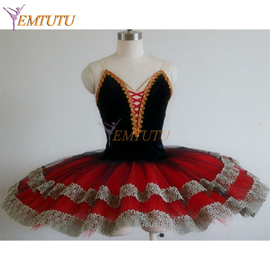 ST288 EMTUTU Adult Professional Classical Ballet Tutu Black Red Don Quixote Ballet Stage Costumes Women Performance Platter Tutu Ballet Dress