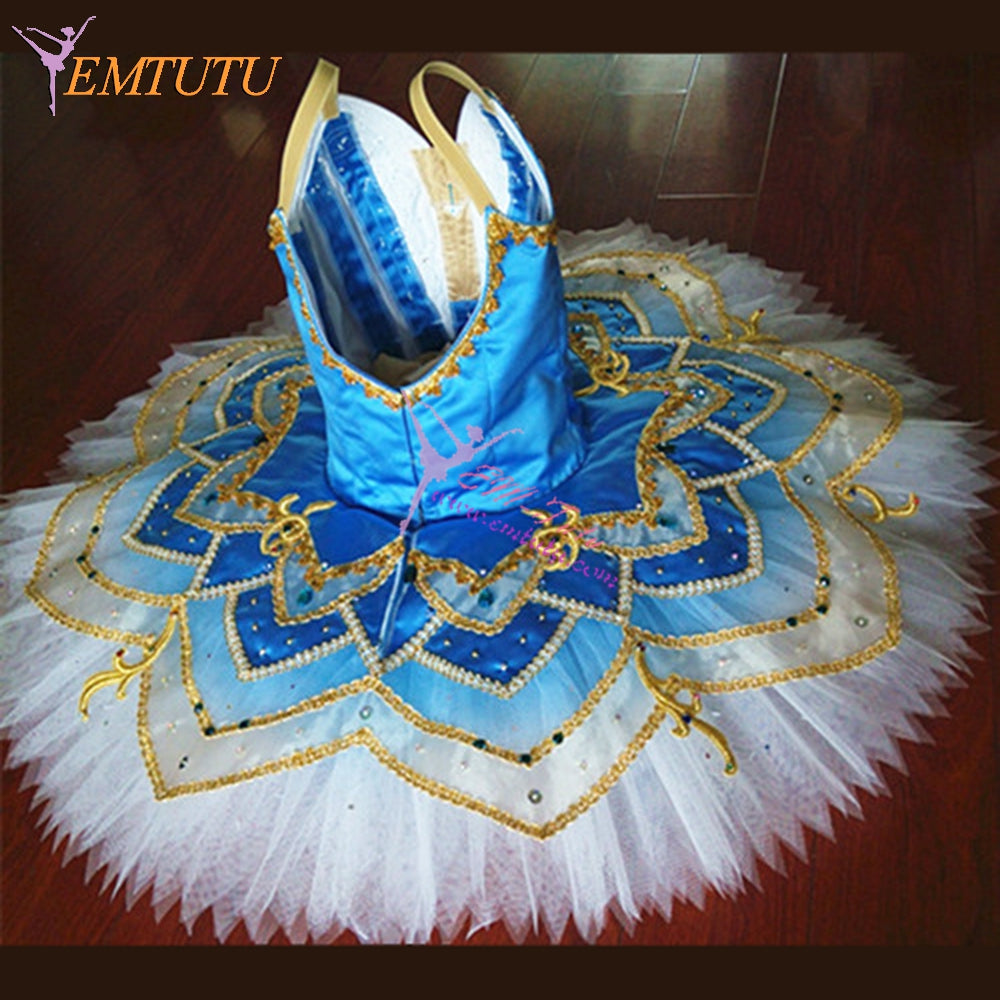 ST309 EMTUTUProfessional Ballet Tutu Blue Gold Women Adult Nutcracker Ballet Stage Costume Flame Of Paris Pancake Tutu Skirt Custom Made