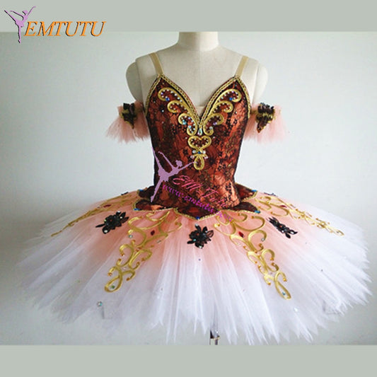 ST310 EMTUTU Women Professional Pancake Ballet Tutu Costume Green Silver Adult Performance Competition Tutu Performance Stage Costume