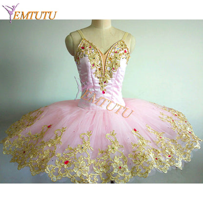 ST336 EMTUTU Women Pink Gold Professional Ballet Tutu Sleeping Beauty Stage Performance Pancake tutu Skirt Ballet Stage Costume tutus