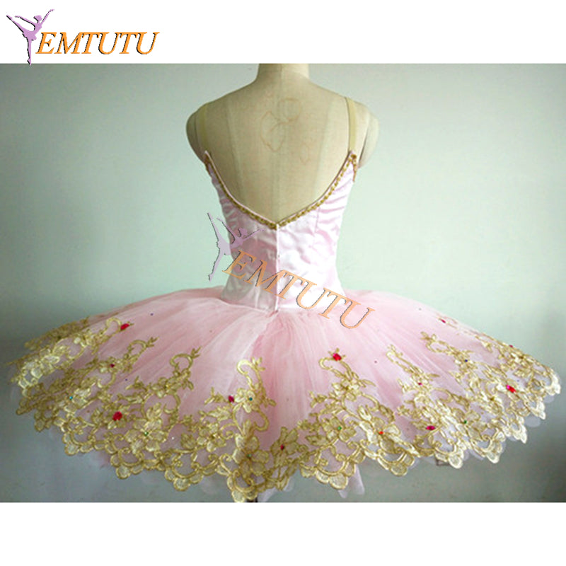 ST336 EMTUTU Women Pink Gold Professional Ballet Tutu Sleeping Beauty Stage Performance Pancake tutu Skirt Ballet Stage Costume tutus