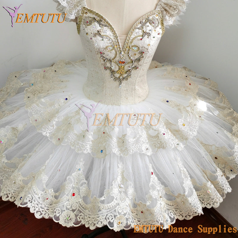 ST348 EMTUTU La Bayadere Professsional White Ballet Tutu Costume for Women White Swan Lake Ballet Dress Snow Flake Ballet Tutu Skirt Adult