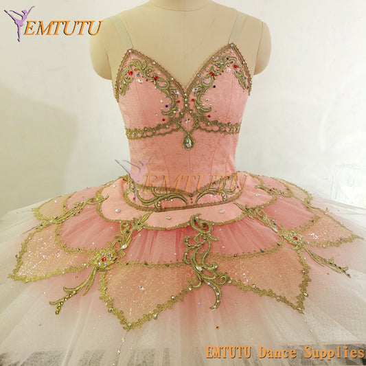 ST351 EMTUTU Adult Professional Ballet Tutu Costume Pink Golden Nutcracker Sleeping Beauty Classical Performance Pancake Tutus for Women