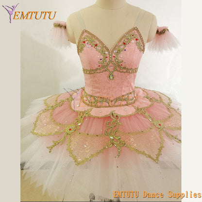 ST351 EMTUTU Adult Professional Ballet Tutu Costume Pink Golden Nutcracker Sleeping Beauty Classical Performance Pancake Tutus for Women