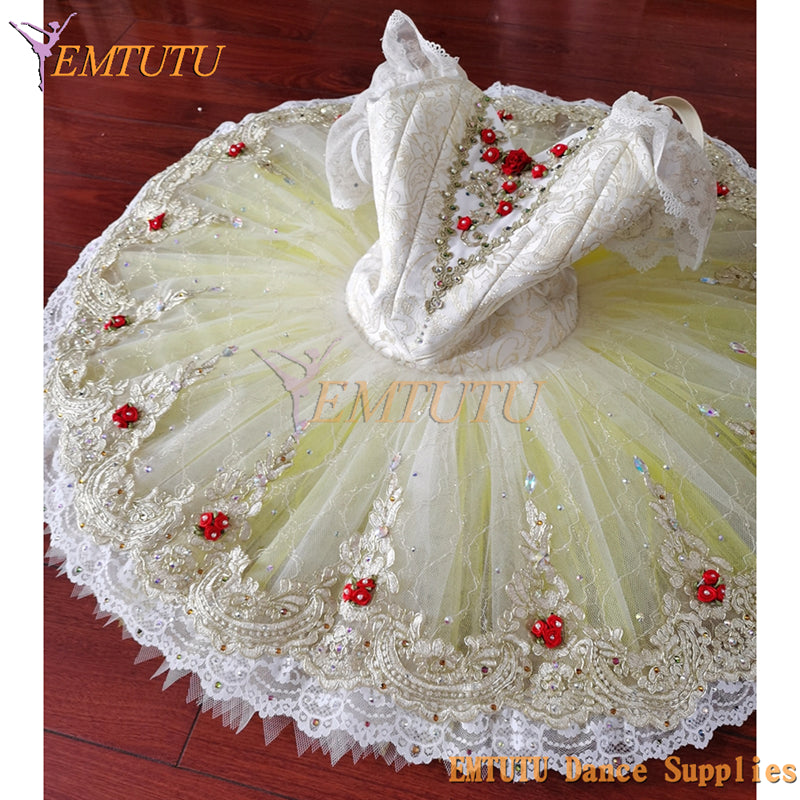 ST353 EMTUTU Adult Paquita Performance Professional Ballet Tutu Dress Light Yellow Raymonda Competition Pancake Ballet Costumes Tutu Women