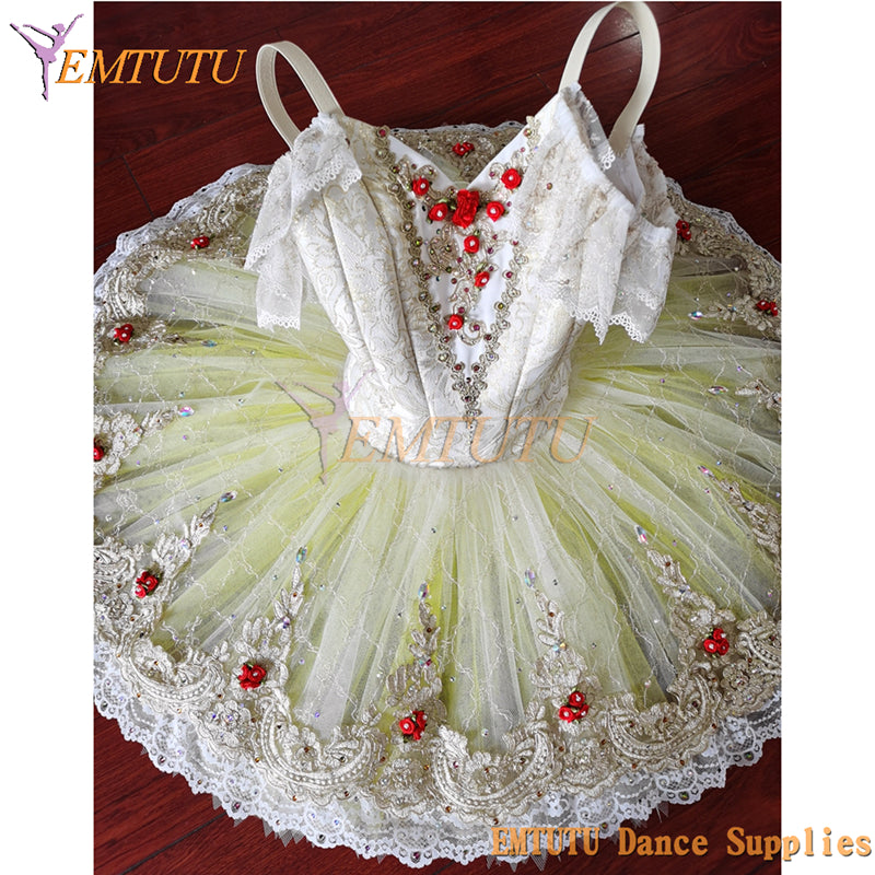 ST353 EMTUTU Adult Paquita Performance Professional Ballet Tutu Dress Light Yellow Raymonda Competition Pancake Ballet Costumes Tutu Women