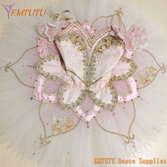 ST354 EMTUTU Women Pink Professional Ballet Tutu Handmade Nutcracker Classical Ballet Pancake Tutu Skirt Sleeping Beauty Prfessional Tutu