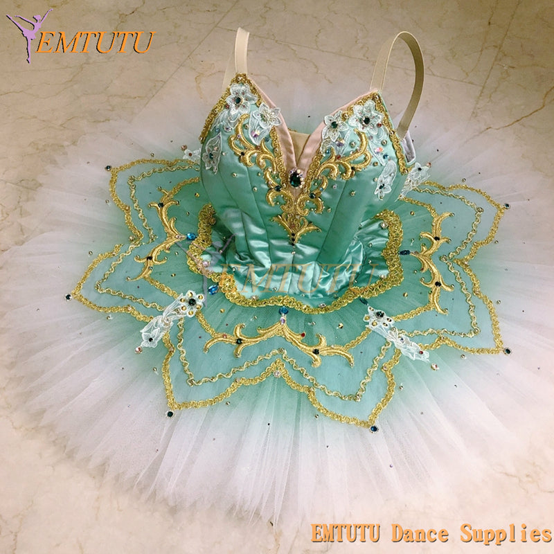 ST358 EMTUTU Ombre Green White Professional Ballet Tutu Costumes Sleeping Beauty Pancake Tutu Fairy Performance Classical Ballet Tutu Skirt