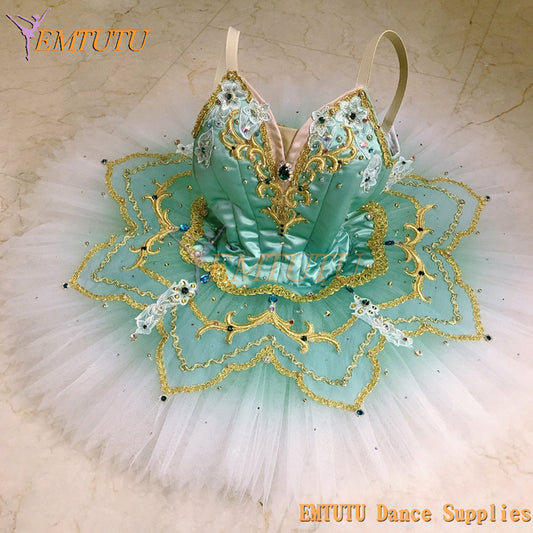 ST358 EMTUTU Ombre Green White Professional Ballet Tutu Costumes Sleeping Beauty Pancake Tutu Fairy Performance Classical Ballet Tutu Skirt